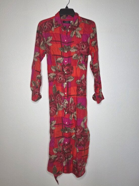 Lauren Ralph Lauren Dresses & Skirts - Lauren Ralph Lauren Floral Checked Linen Shirtdress